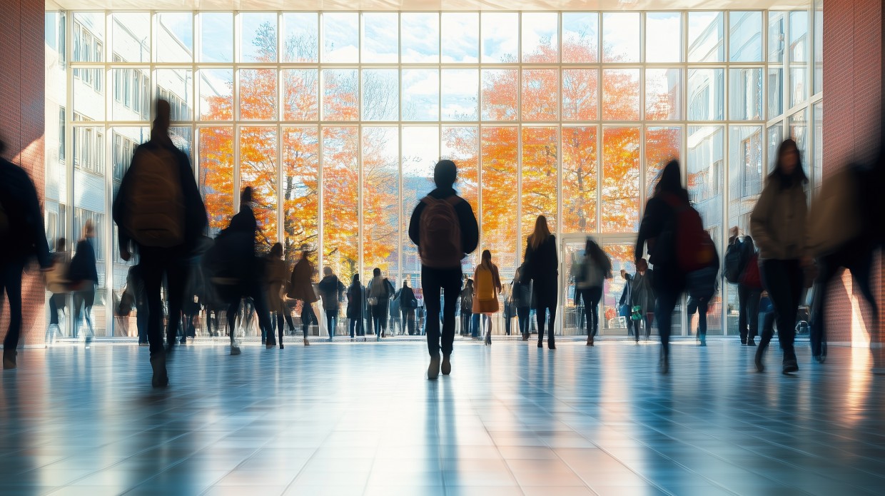 College students walking o class