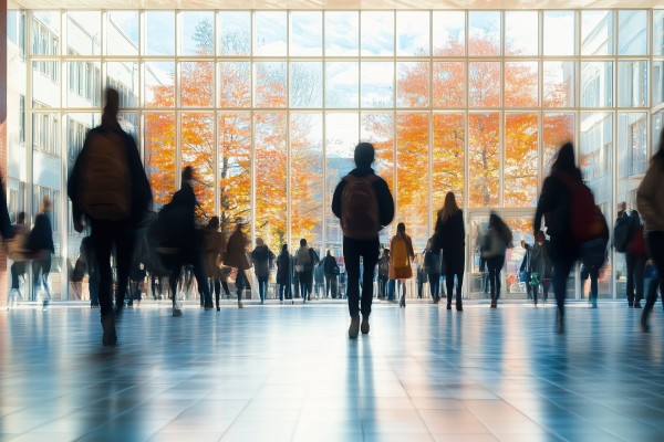 College students walking o class